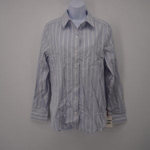 Open Edit Women's Fitted Cotton Poplin Button-up Shirt In Blue Ice Ava Stripe S